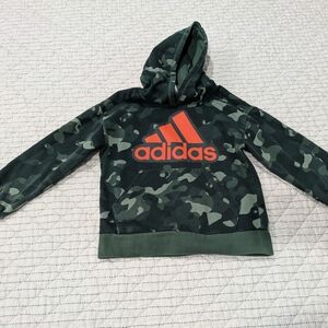 Adidas Kids Green Camo Hoodie with Orange Logo